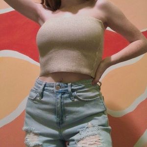 gold sparkly ribbed tube top